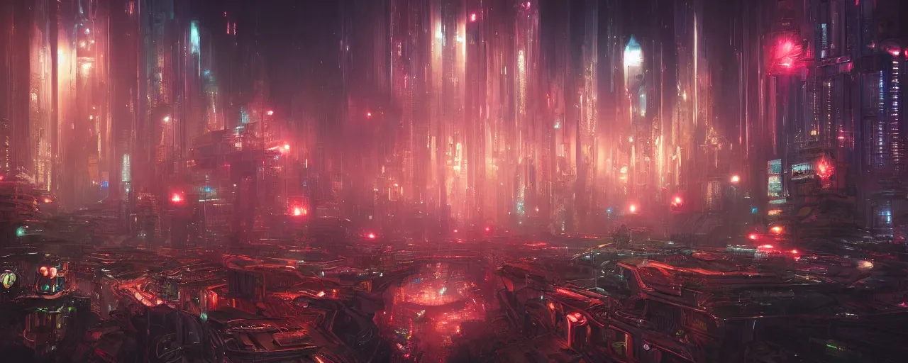 Prompt: ” otherwordly futuristic city at night, [ cinematic, detailed, epic, widescreen, opening, establishing, mattepainting, photorealistic, realistic textures, octane render, art by wlop and paul lehr ] ”