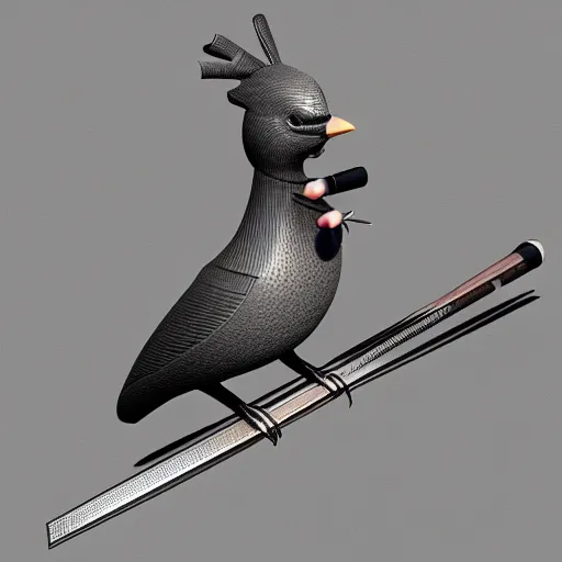 Image similar to bird with samurai sword, 3d render,