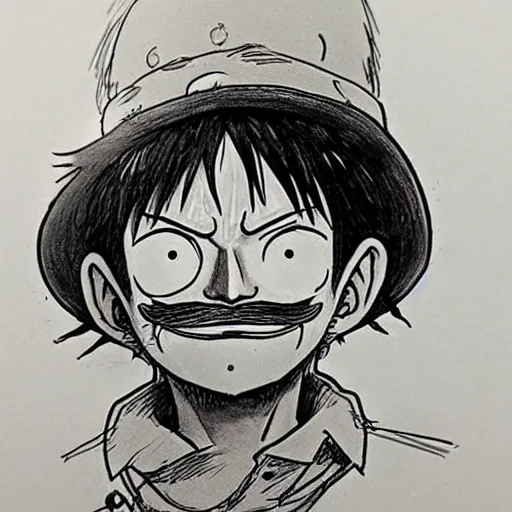 Image similar to luffy with mustache by kim jung gi