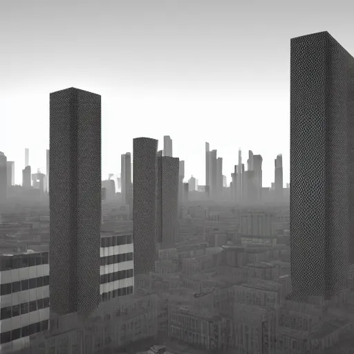 Prompt: recursive modular brutalist city building, photo realistic, 8k octane render, rem koolhaas