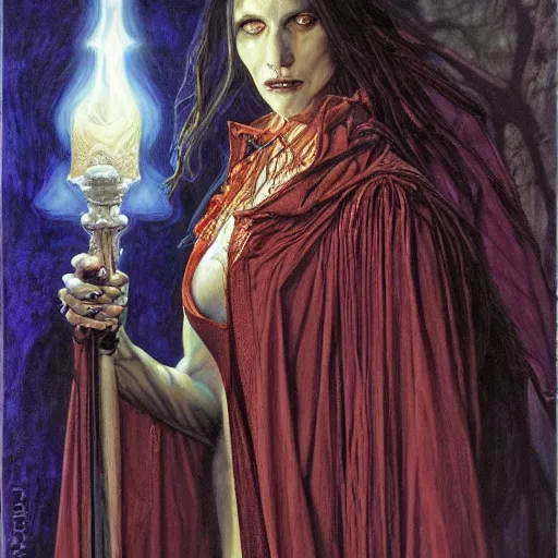 Image similar to vampire priestess, by donato giancola and berthold woltze.