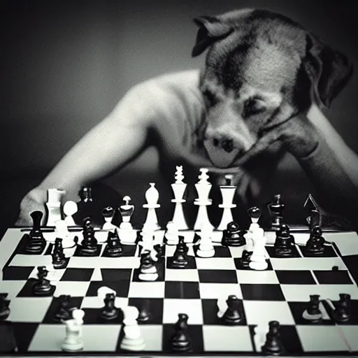 Image similar to “death playing chess with dogs in hades, photograph, realistic, highly detailed”