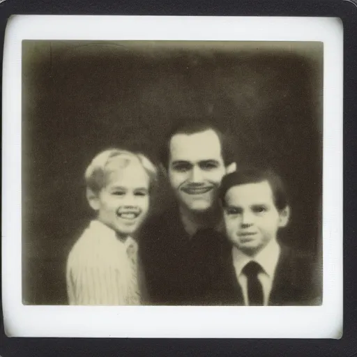 Image similar to old polaroid of a family, there is a gloomy atmosphere in the ambient