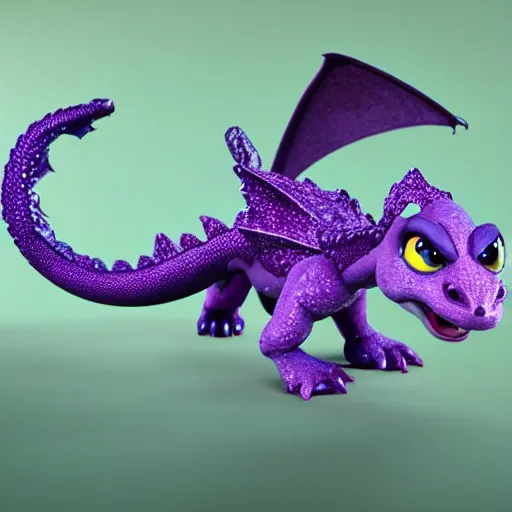 Prompt: adorable baby dragon, the dragon is purple and glittery, big eyes, Pixar CGI, octane render