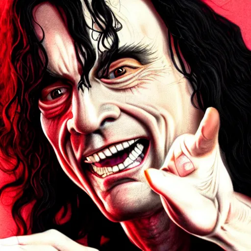 Image similar to tommy wiseau, hyperrealistic, photorealistic, hyperdetailed, horror lighting, creepy lighting, dimly lit