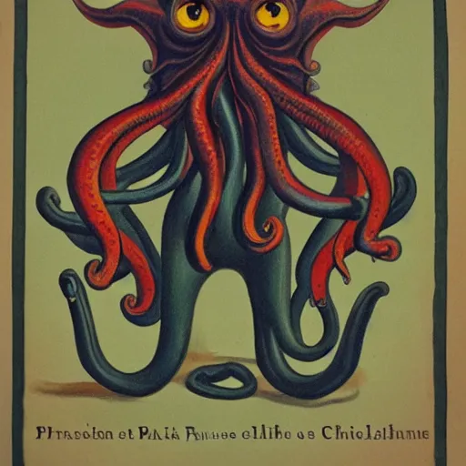 Image similar to parisian caricature of cthulhu