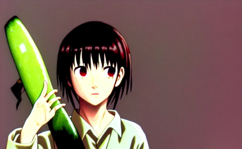 Image similar to lain holding a big piece of sushi, screenshot from serial experiments lain, anime portrait, 8 k,