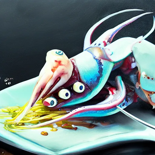 Prompt: pichacu cooks a squid, photo, detailed, 4k, Art by Yongjae Choi