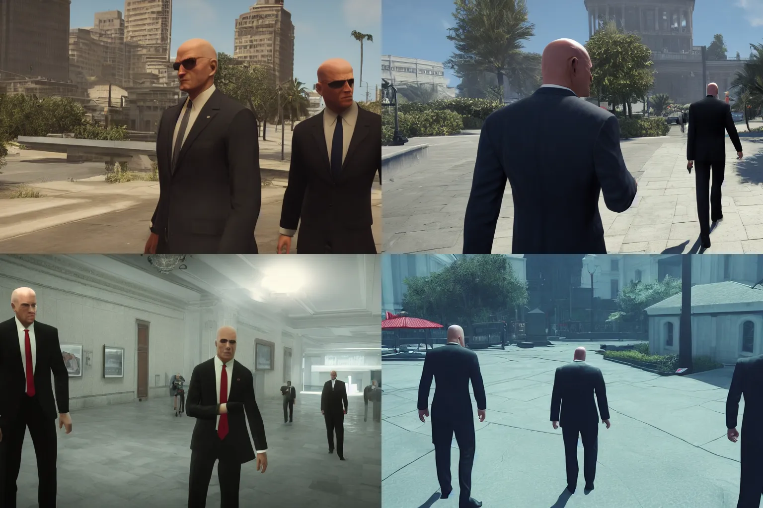 Prompt: screenshot of agent 4 7 and joe biden in hitman sapienza, rtx on hitman 3