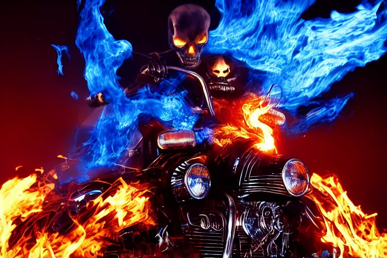 ghost rider bike on fire blue