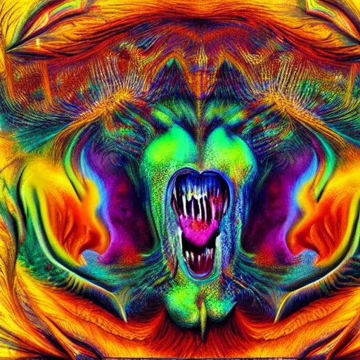 Prompt: psychedelic monster hyperrealism