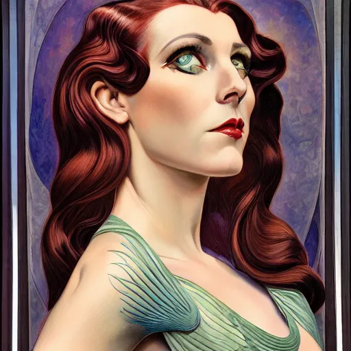 Image similar to an art nouveau, ( streamline moderne ) portrait in the style of donato giancola and anna dittmann and charles dulac. very large, clear, expressive, and intelligent eyes. symmetrical, centered, ultrasharp focus, dramatic lighting, photorealistic digital matte painting, intricate ultra detailed background.