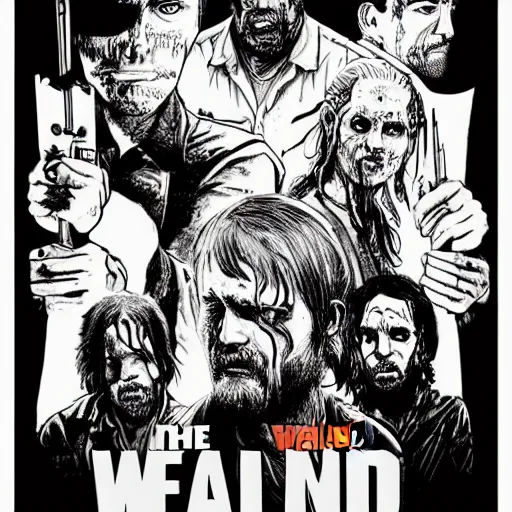 Prompt: the walking dead poster drawn by jeremy hann