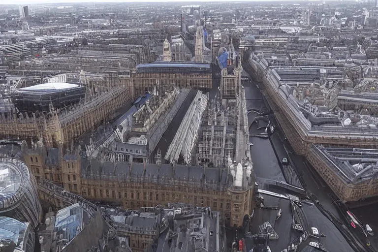 Prompt: the hellmouth opening up in central london, news footage taken from helicopter