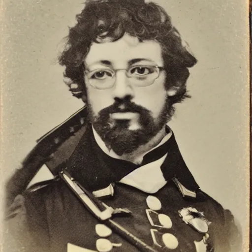 Image similar to daguerreotype portrait of sam hyde wearing a prussian officer uniform, very detailed, very intricate,