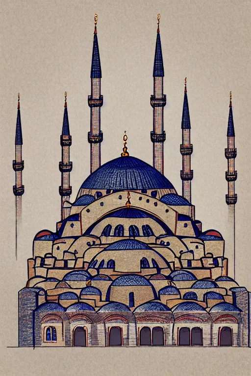 Image similar to mosque in istanbul, illustration, in the style of katinka reinke