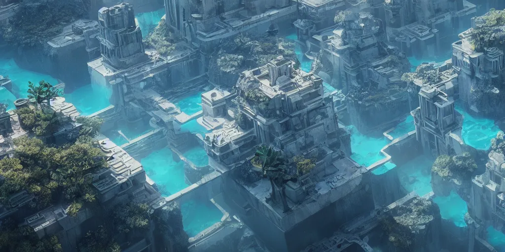 Prompt: a beautiful digital illustration of a shining silver underwater city by beeple | viewed from above | Byzantine architecture | cinematic | unreal engine | octane | photorealistic |