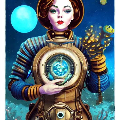 Image similar to underwater lofi bioshock steampunk portrait in space, Pixar style, by Tristan Eaton Stanley Artgerm and Tom Bagshaw.