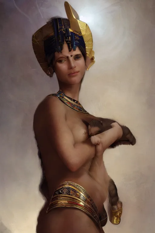 Image similar to portrait of the beautiful egyptian goddess, bastet, bast, woman / cat hybrid, soft torchlight in an egyptian tomb, digital art by ruan jia and mandy jurgens and artgerm and william - adolphe bouguereau, highly detailed, trending on artstation, award winning,