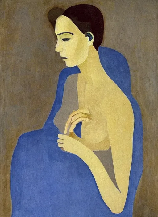 Image similar to a painted portrait of a modern women, art by felice casorati, aesthetically pleasing and harmonious natural colors, expressionism, natural light, fine day, portrait