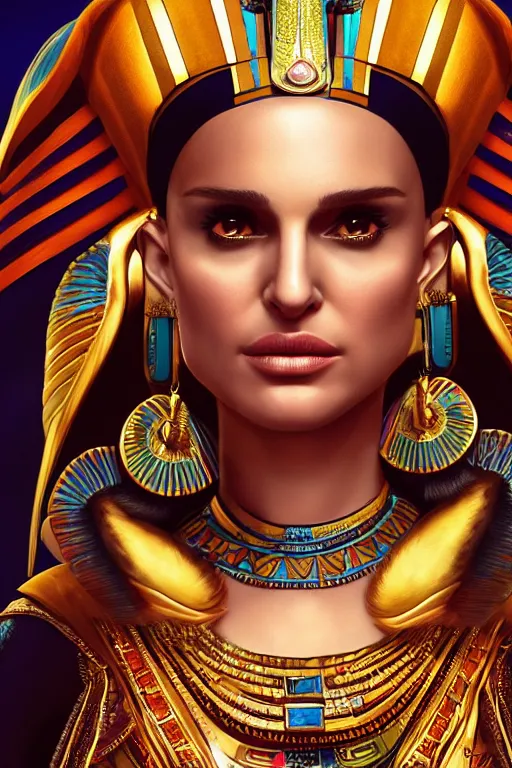 Prompt: natalie portman as egyptian cat goddess, vivid colors, high details, cinematic, 8k resolution, beautiful detailed, photorealistic, digital painting, artstation, concept art, smooth, sharp focus, illustration, fantasy background, artstation trending, octane render, unreal engine