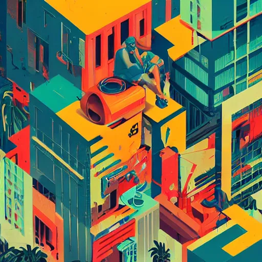 Image similar to Wynwood Miami Isometric painting by Sachin Teng, asymmetrical, Organic Painting , Hard Light and long shadows Matte Painting, geometric shapes, hard edges, graffiti, street art:2 by Sachin Teng:4