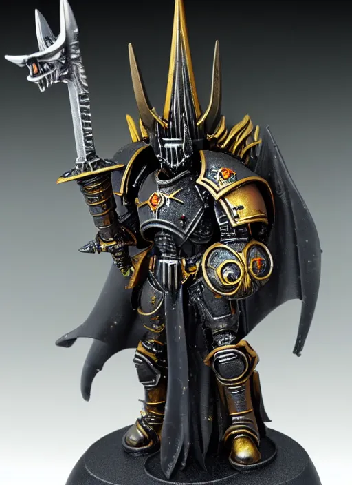 Image similar to 8 0 mm resin detailed miniature of a warhammer 4 0 k sauron, product introduction photos, 4 k, full body,