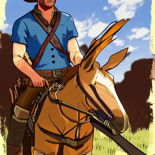 Image similar to Arthur Morgan from Red Dead Redemption 2 drawn in the style of The Legend of Zelda: Breath of the Wild, cel-shaded