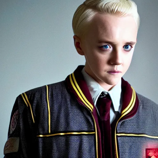 Image similar to Draco Malfoy as 001 from Stranger Things, high resolution photo