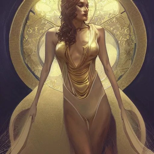 Image similar to Sandman with a gold suit, portrait, intricate, elegant, highly detailed, digital painting, artstation, concept art, smooth, sharp focus, illustration, art by artgerm and greg rutkowski and alphonse mucha