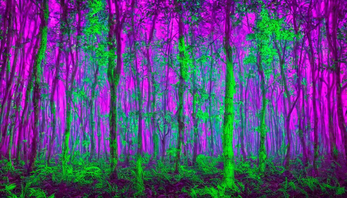 Image similar to vaporwave neon forest