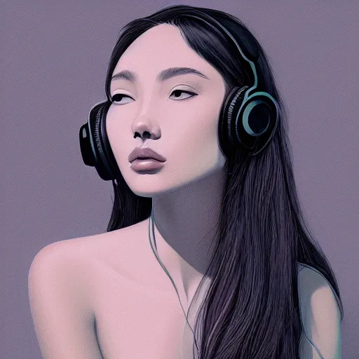 Prompt: an illustration of a beautiful woman listening to music by Dao Trong Le, highly detailed, digital art, trending on artstation