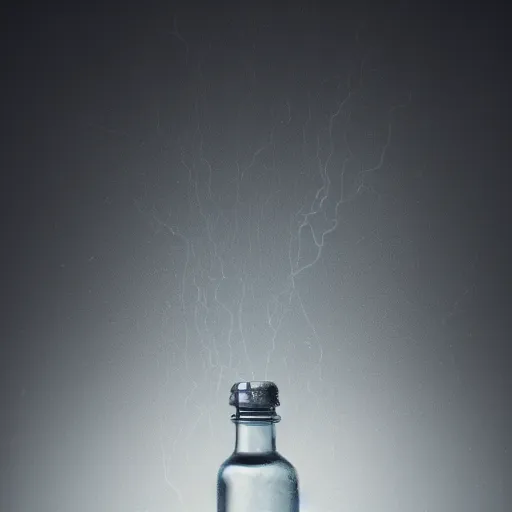 Image similar to lighning and thunder clouds in a bottle on a black photo studio backdrop, high resolution, 8k, octane render