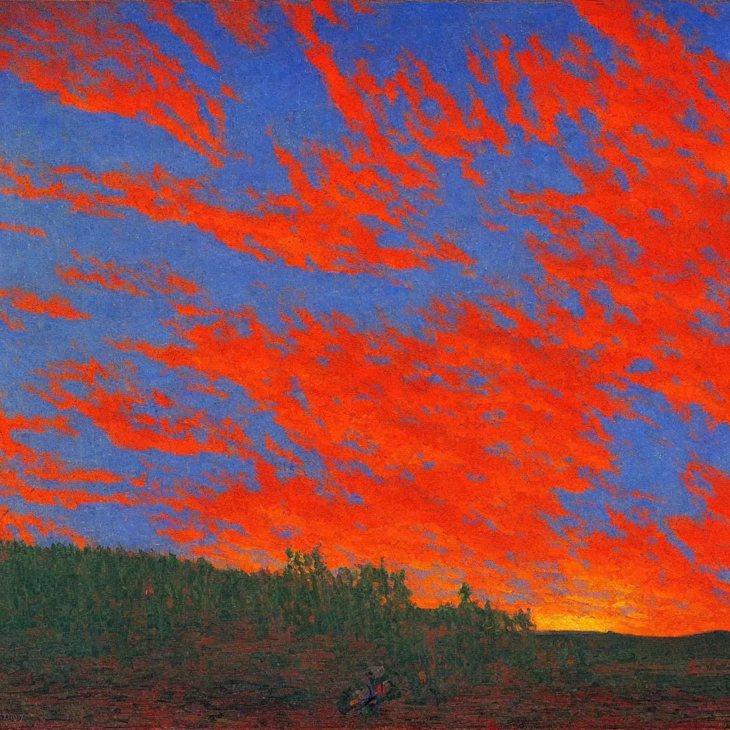 Prompt: sky on fire, highly detailed oil on canvas, by Konstantin Yuon