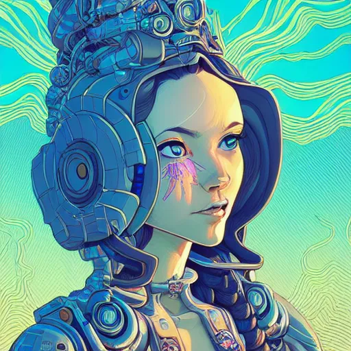 Image similar to ethereal cybernetic princess in the mountains, extremely detailed, sharp focus, wide view, full body shot, smooth, digital illustration, by lisa perrin!!!!, dan mumford, james jean, mcbess!!!!!!! by rossdraws, frank franzzeta, sakimichan