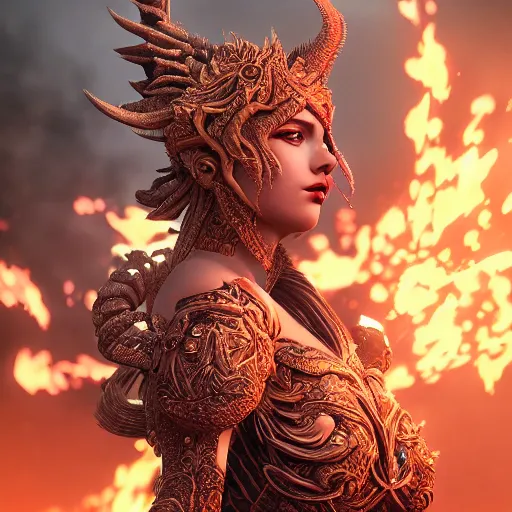 Image similar to princess of fire, godly, beautiful, intricate, hyper detailed, octane, 4 k