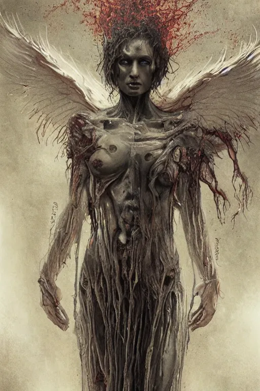 Prompt: a biblically accurate angel beautiful and terrifying,melting,viscous sinew,full character design,8k,by Stanley Artgermm,Tom Bagshaw,Greg Rutkowski,Carne Griffiths,Ron English,Linsey Levendall,Giger,trending on DeviantArt,face enhance,hyper detailed,minimalist,horror,full of colour,cinematic,dynamic lighting