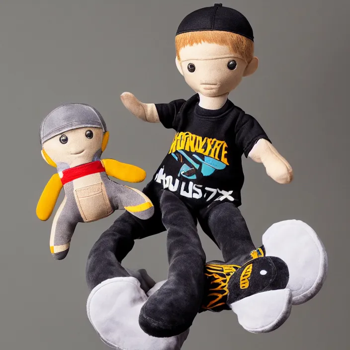 Image similar to Tony Hawk, a plushie of Tony Hawk, plush, detailed product photo