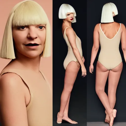 Image similar to sia furler wearing a skin colored leotard artistic photoshoot from behind