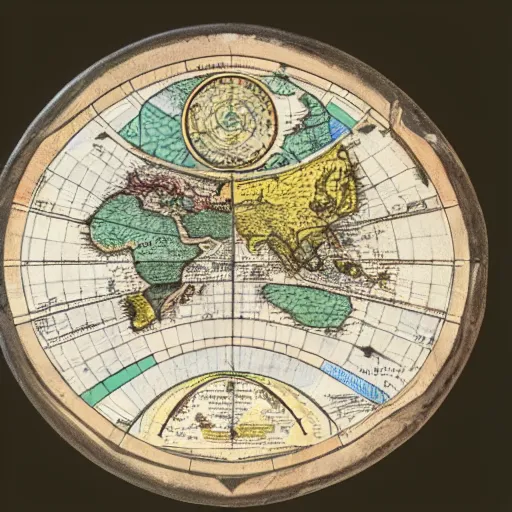 Image similar to a stack of turtles beneath a round disc showing a map of the earth, earth on top