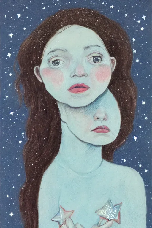 Prompt: portrait of a girl with a stars constellation instead of hair