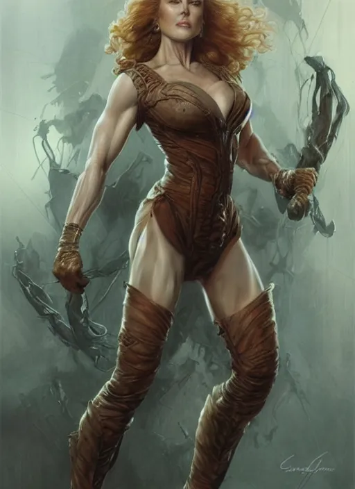 Image similar to muscled Nicole Kidman as a ruggedly handsome hero, intricate, elegant, highly detailed, centered, digital painting, artstation, concept art, smooth, sharp focus, illustration, artgerm, donato giancola, Joseph Christian Leyendecker, WLOP, Boris Vallejo, Artgerm