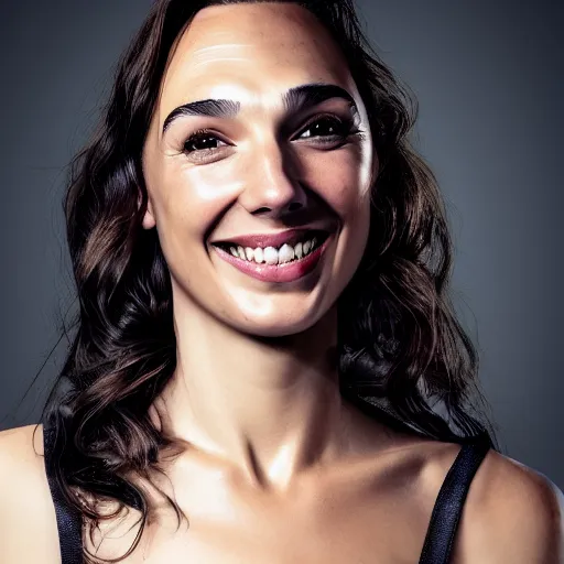 Prompt: Italian Gal Gadot smiling, realistic, photo studio, HDR, 8k, trending on artstation