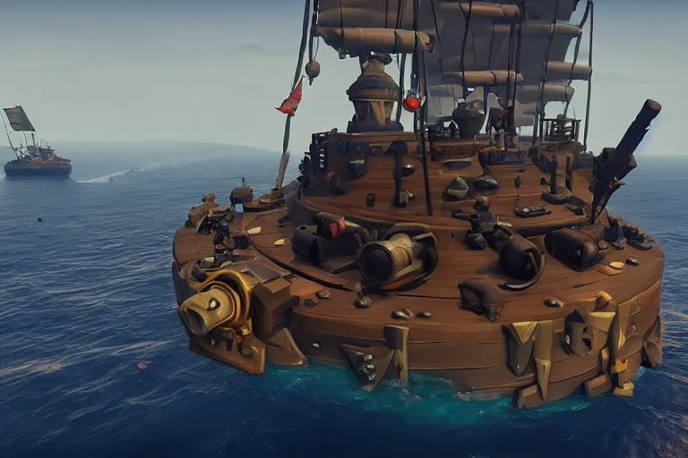 Prompt: a tank!!! on top of a ship in Sea of Thieves!!!, Unreal Engine, Battlefield Heroes