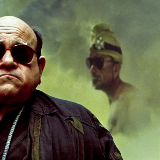 Image similar to danny devito as captain benjamin in apocalypse now, 8k resolution, full HD, cinematic lighting, award winning, anatomically correct