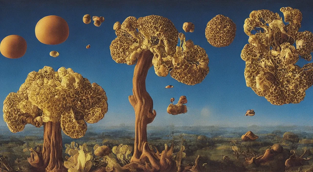 Prompt: a single fungus floating in the clear sky, a high contrast!! ultradetailed photorealistic painting by jan van eyck, audubon, rene magritte, agnes pelton, max ernst, walton ford, ernst haeckel, hard lighting, masterpiece
