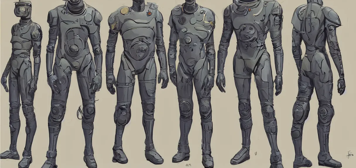 Image similar to male, full body, space suit with a modern helmet, large shoulders, short torso, long thin legs, tiny feet, character sheet, science fiction, very stylized character design, digital painting, by mike mignola, by alex maleev, jean giraud, painted by leyendecker