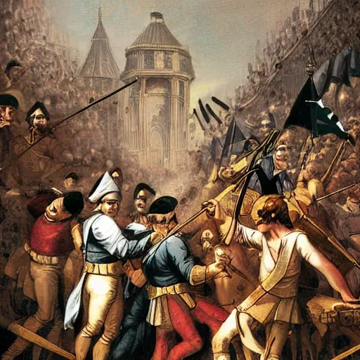 Prompt: French Revolution, beheading Louis 16, 2d digital art