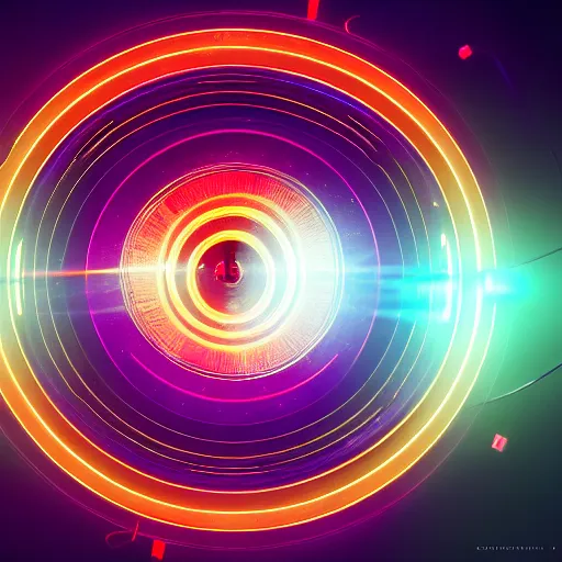 Image similar to horizontal centered electron tube with concentric rings around it, glowing, fantasy, networking, camera shutter iris, singularity, circuitry, explosion, dramatic, intricate, elegant, highly detailed, digital painting, network, artstation, concept art, smooth, sharp focus, illustration, octane render