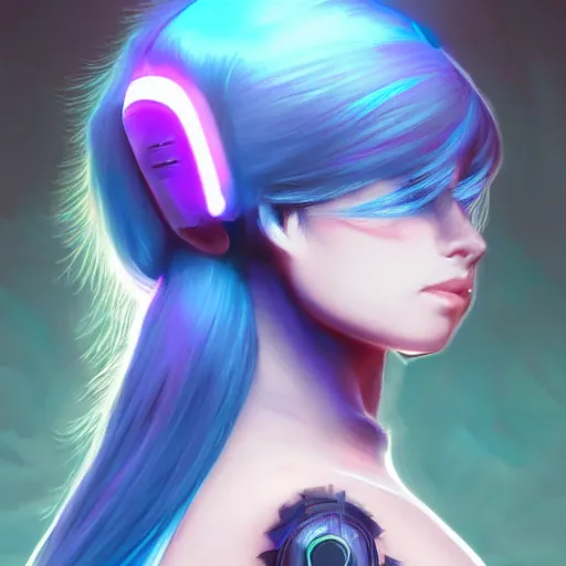 Image similar to art championship winner trending on artstation portrait of a goddess elven mecha warrior princess, head and shoulders, blue hair, matte print, pastel neon, cinematic highlights, lighting, digital art, cute freckles, digital painting, fan art, elegant, pixiv, by Ilya Kuvshinov, daily deviation, IAMAG, illustration collection aaaa updated watched premiere edition commission ✨✨✨ whilst watching fabulous artwork \ exactly your latest completed artwork discusses upon featured announces recommend achievement